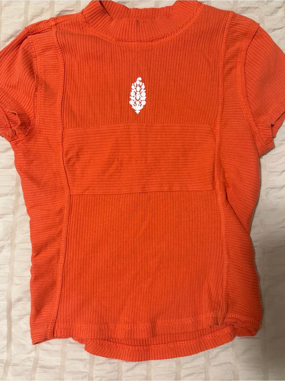 Free People Movement Orange Ribbed Short Sleeve Top Size S